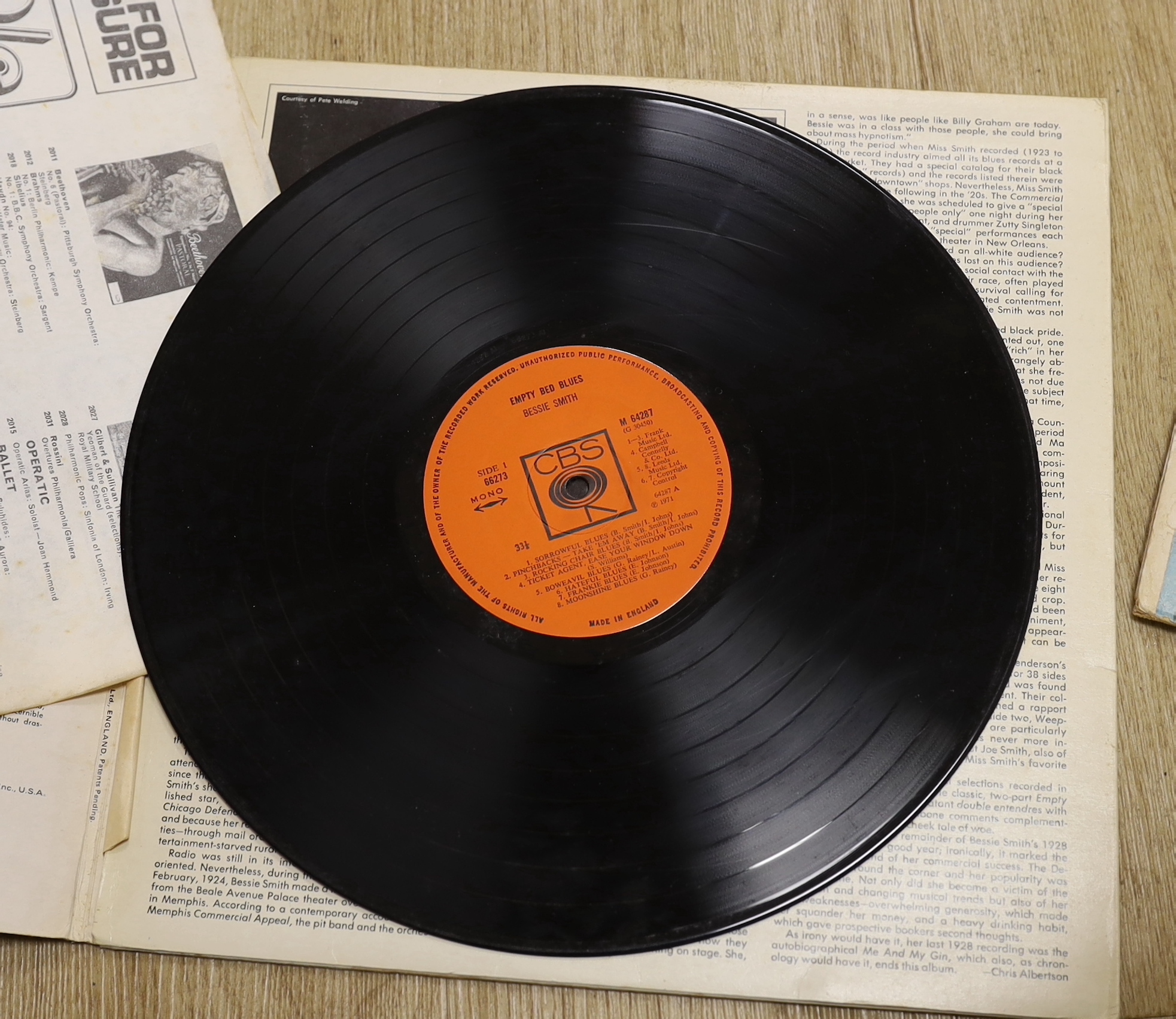 Forty-six Jazz LPs including, Bessie Smith, Charlie, Mingus, Ornette Coleman, Fats Waller, Bix Beiderbecke, Jelly Roll Morton, Louis Armstrong, Leadbelly, Ian Menzies, etc. together with six 10 inch LPs, etc.